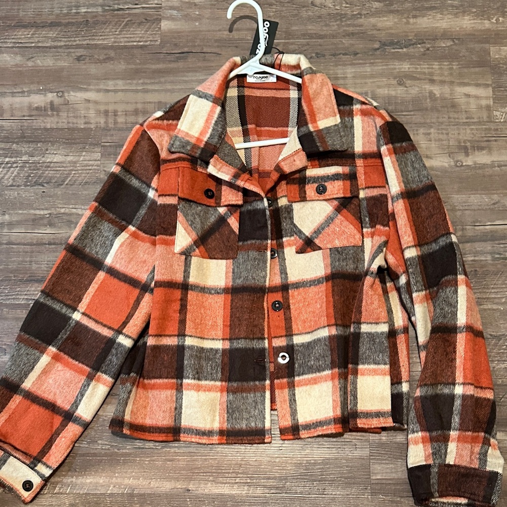 Women’s plaid Shacket,orange & brown